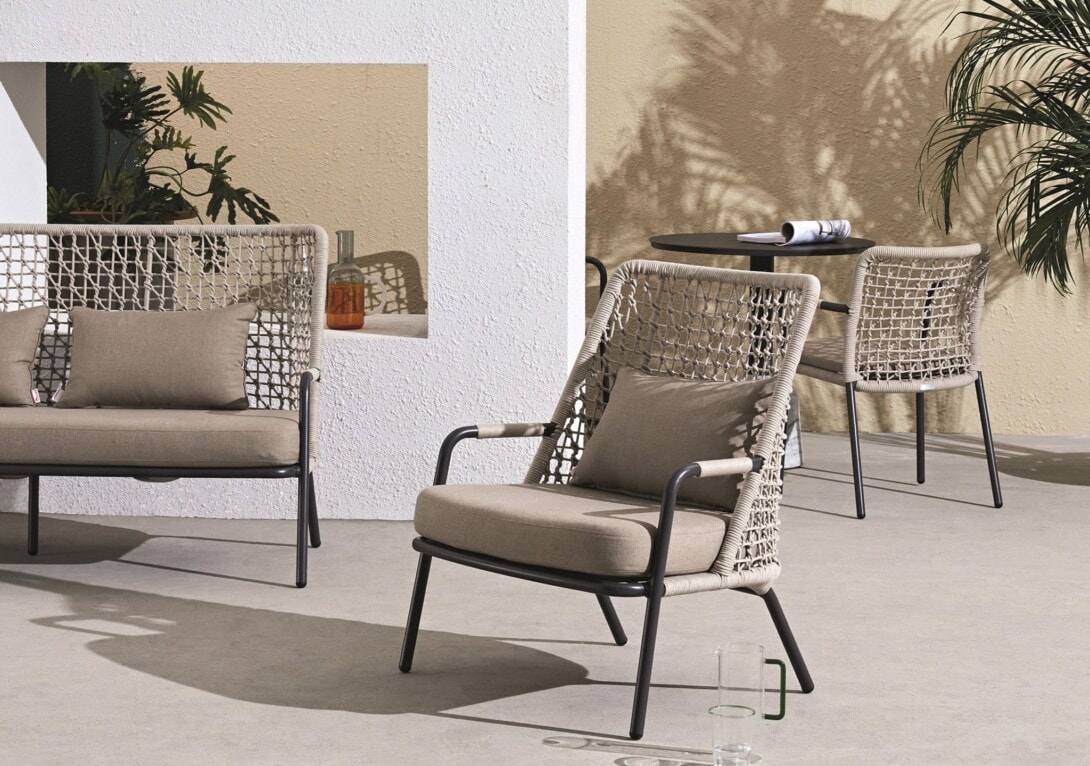 Kun Design Banyan Tree Lounge Armchair and 2 Seater Sofa in Anthracite, Sand and Sumbrella-10029