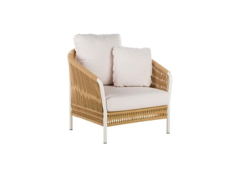Point: Weave Lounge Armchair Cream Frame, Rope Nougat, Cushion Sunbrella G2 1254