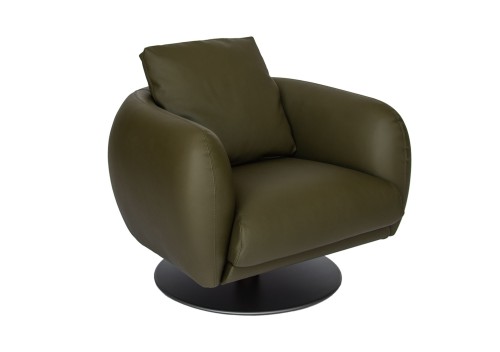 Green leather Swivel Bali Armchair with Black Base