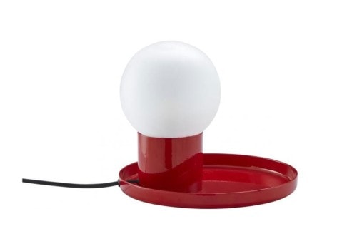 Red Tray with Globe Table Lamp Coupole Ligne Roset