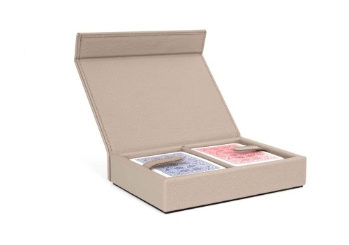 Pinetti: Playing Cards Holder in Leather Taupe DOMO luxury Christmas gift ideas
