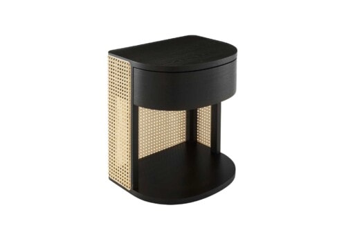 Tambour Bedside Table DOMO black ash natural cane curved side table